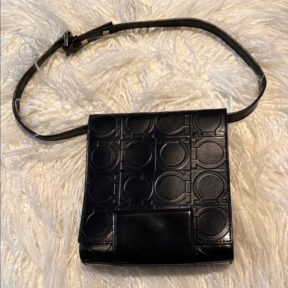 Salvatore Ferragamo Black Embossed Crossbody Bag